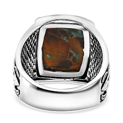 D'Joy Artisan Crafted Royston Turquoise 10.25 ctw Feather Men's Ring in Sterling Silver (Size 10.0)