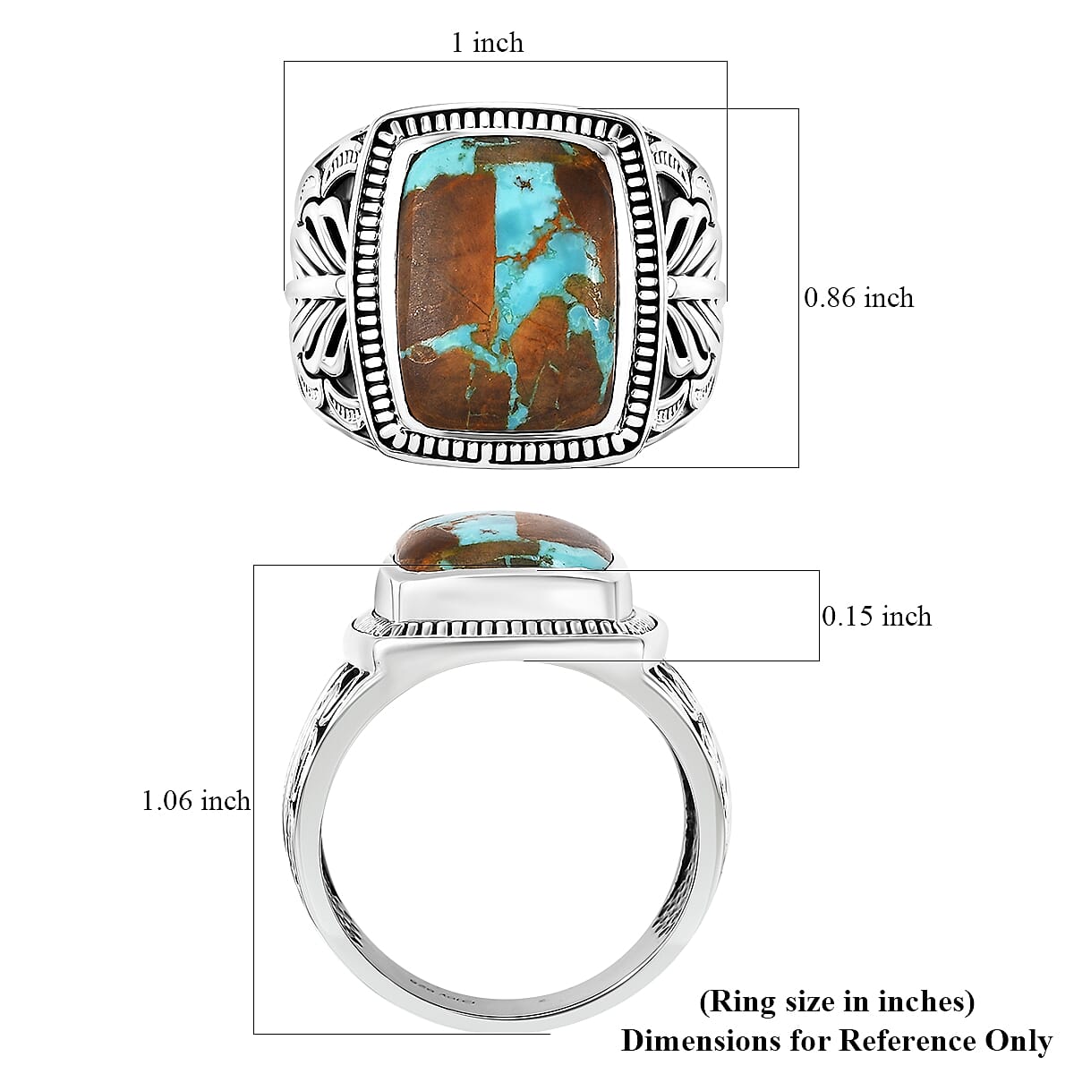 Artisan Crafted Royston Turquoise 10.25 ctw Feather Men's Ring in Sterling Silver (Size 13.0) image number 5