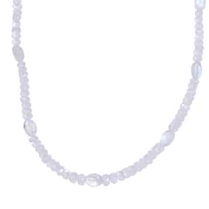 AAA Moon Glow Moonstone 100.00 ctw Beaded Moonlight Necklace in Rhodium Over Sterling Silver 18-20 Inches