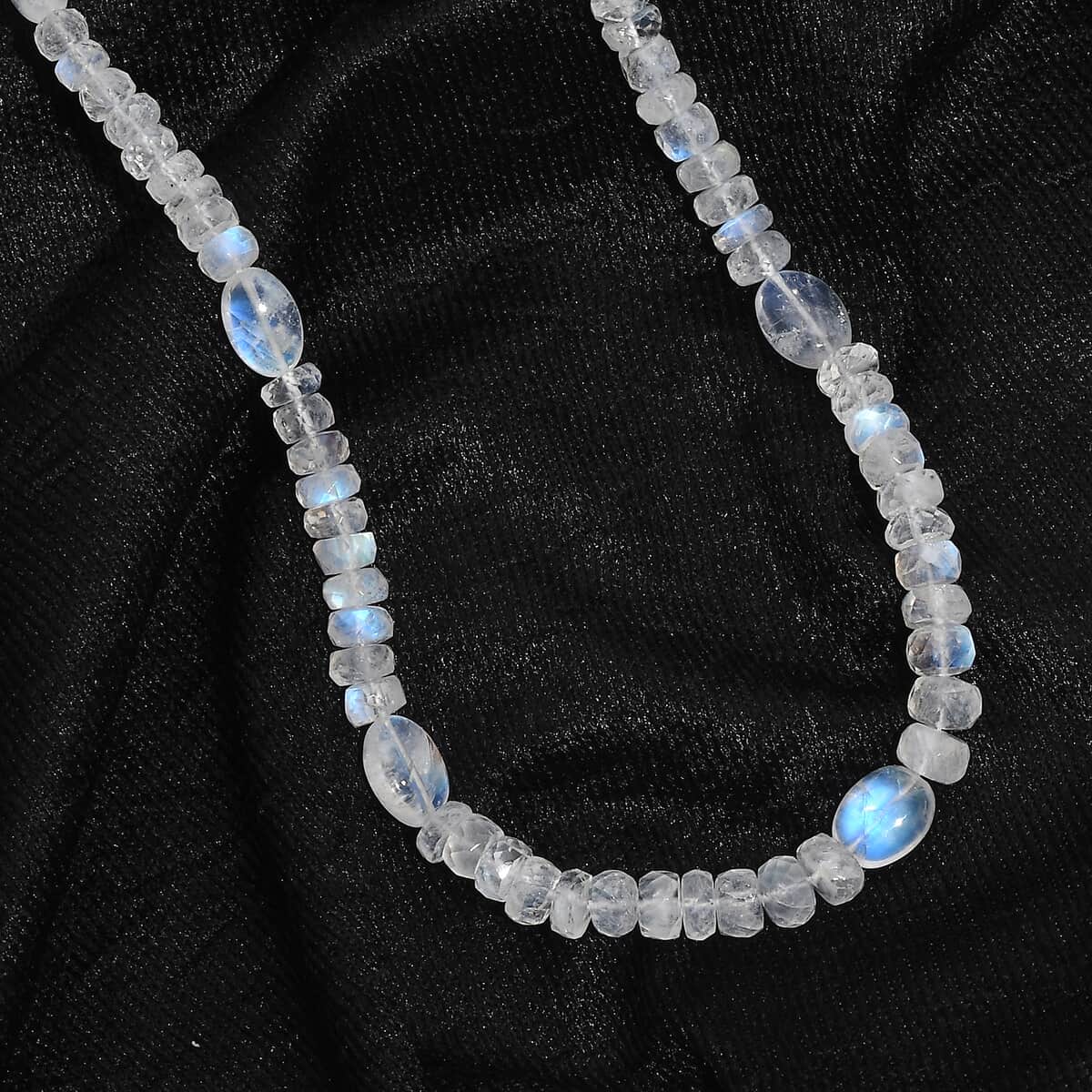 AAA Moon Glow Moonstone 100.00 ctw Beaded Moonlight Necklace in Rhodium Over Sterling Silver 18-20 Inches image number 1