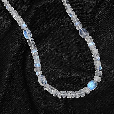 AAA Moon Glow Moonstone 100.00 ctw Beaded Moonlight Necklace in Rhodium Over Sterling Silver 18-20 Inches