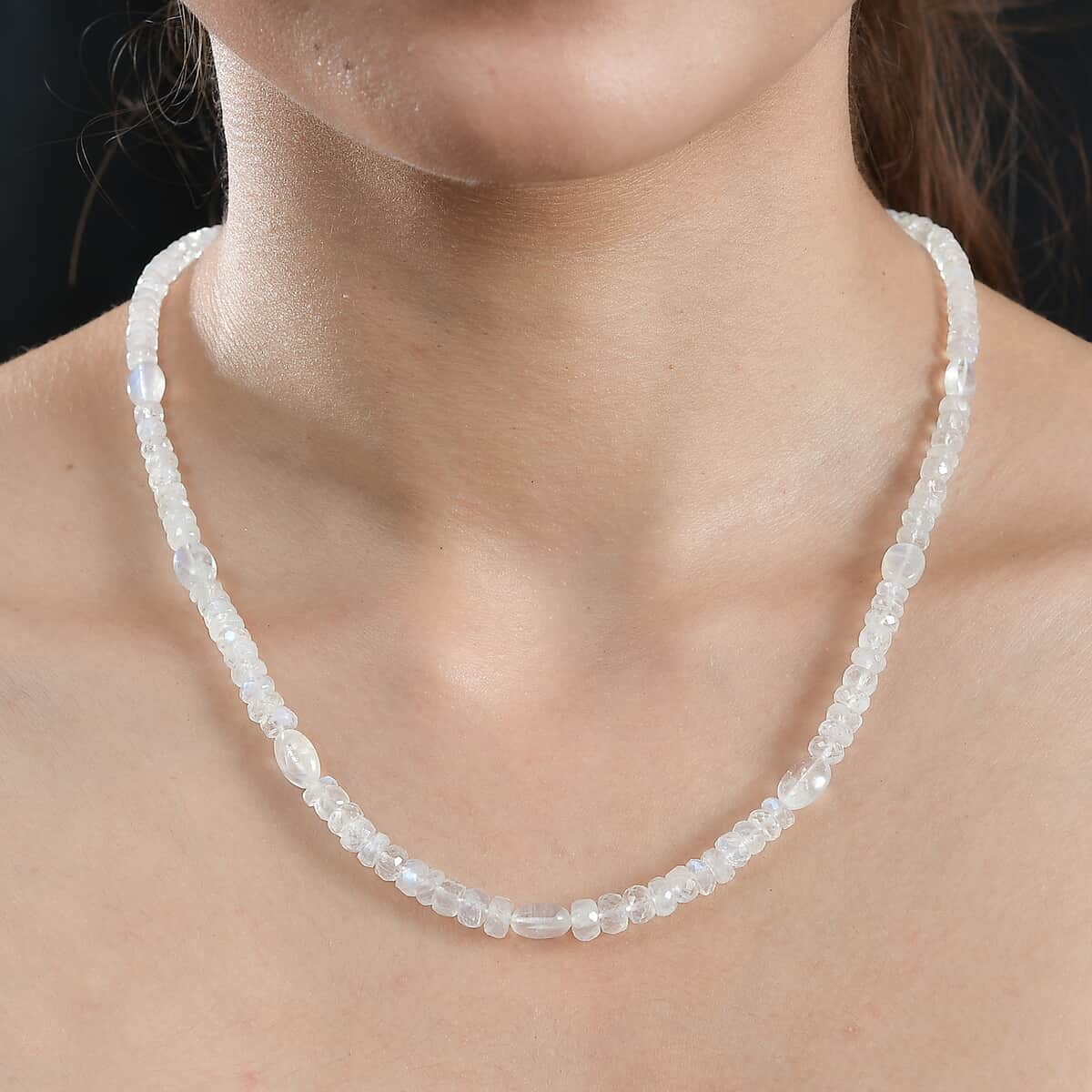 AAA Moon Glow Moonstone 100.00 ctw Beaded Moonlight Necklace in Rhodium Over Sterling Silver 18-20 Inches image number 2