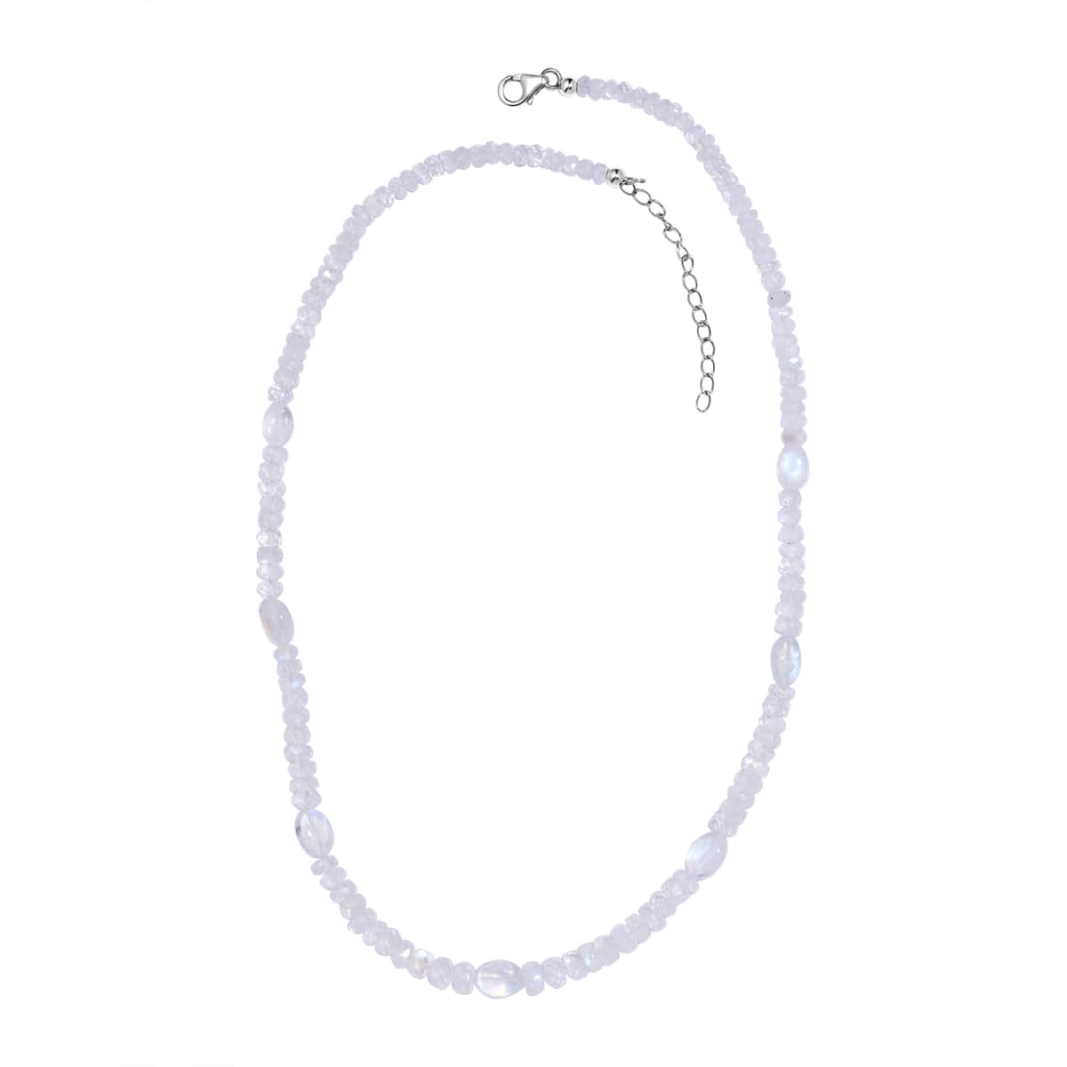 AAA Moon Glow Moonstone 100.00 ctw Beaded Moonlight Necklace in Rhodium Over Sterling Silver 18-20 Inches image number 3