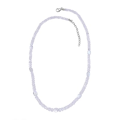 AAA Moon Glow Moonstone 100.00 ctw Beaded Moonlight Necklace in Rhodium Over Sterling Silver 18-20 Inches