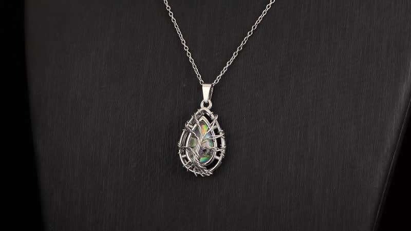 Abalone Shell Tree of Life Necklace (20-22 Inches) in Stainless Steel