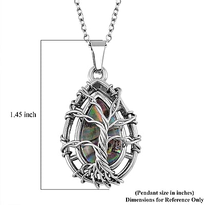 Abalone Shell Tree of Life Pendant Necklace in Stainless Steel 20-22 Inches