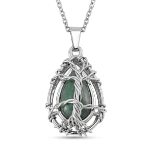 Green Aventurine 2.50 ctw Tree of Life Pendant Necklace in Stainless Steel 20-22 Inches