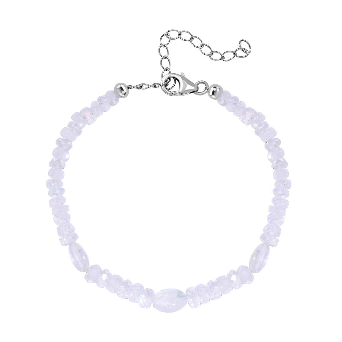 AAA Moon Glow Moonstone 37.00 ctw Beaded Moonlight Bracelet in Rhodium Over Sterling Silver (7.25-9.25In) image number 0