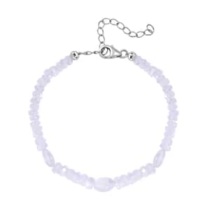 AAA Moon Glow Moonstone 37.00 ctw Beaded Moonlight Bracelet in Rhodium Over Sterling Silver (7.25-9.25In)