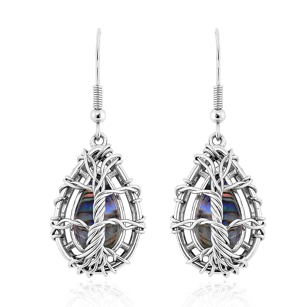 Abalone Shell Tree of Life Earrings in Stainless Steel
