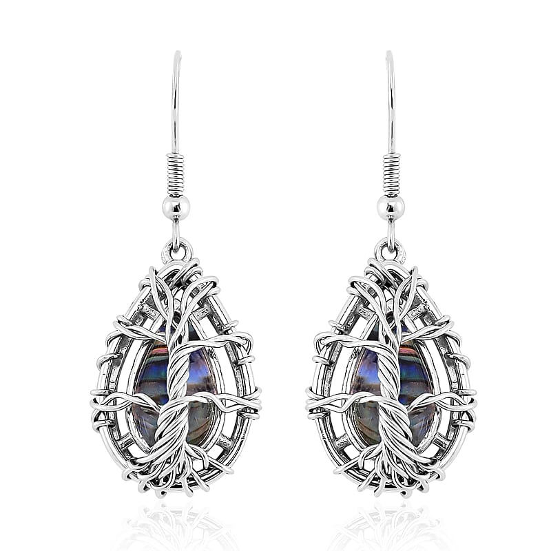Abalone Shell Tree of Life Earrings in Stainless Steel