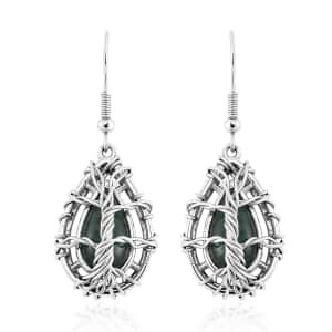 Green Aventurine 3.00 ctw Tree of Life Earrings in Stainless Steel