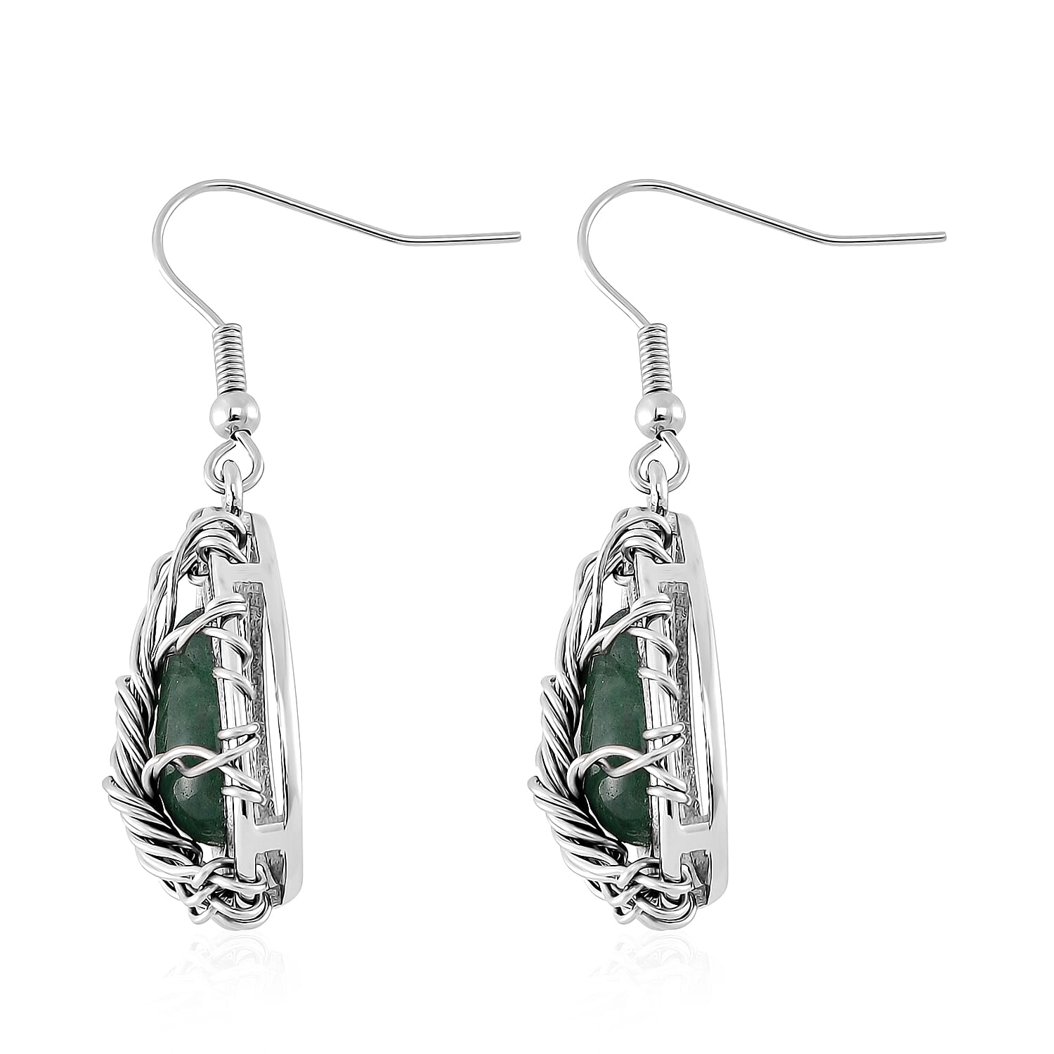 Green Aventurine 3.00 ctw Tree of Life Earrings in Stainless Steel
