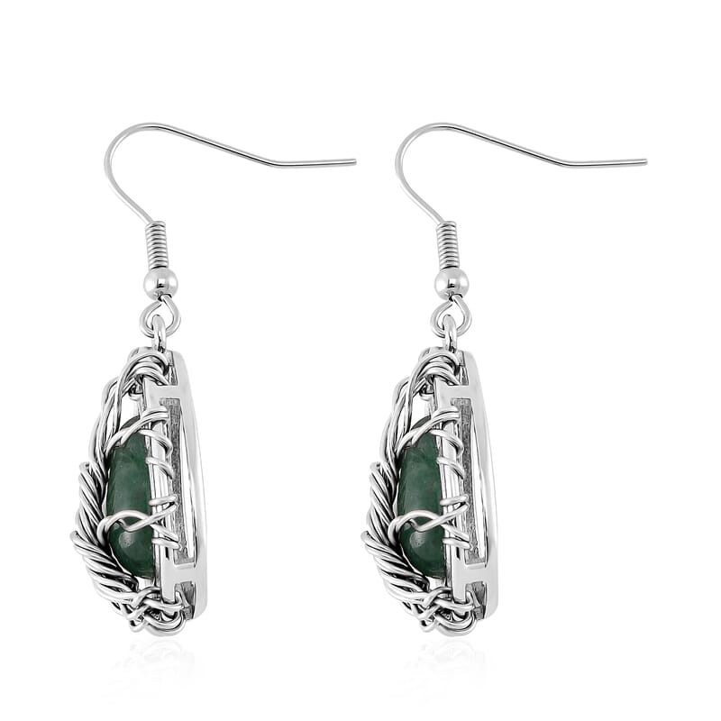 Green Aventurine 3.00 ctw Tree of Life Earrings in Stainless Steel