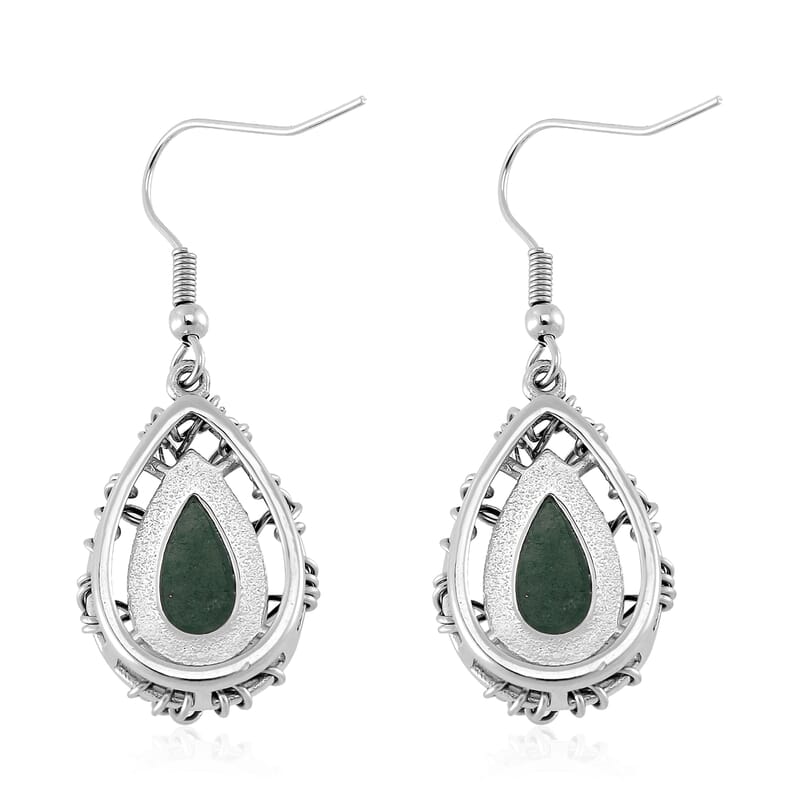 Green Aventurine 3.00 ctw Tree of Life Earrings in Stainless Steel
