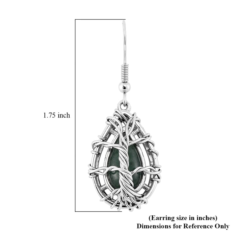 Green Aventurine 3.00 ctw Tree of Life Earrings in Stainless Steel