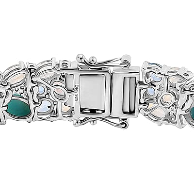 D'Joy Premium Larimar and Multi Gemstone 24.90 ctw River Rocks Carpet Bracelet in Rhodium Over Sterling Silver (8.00 In)