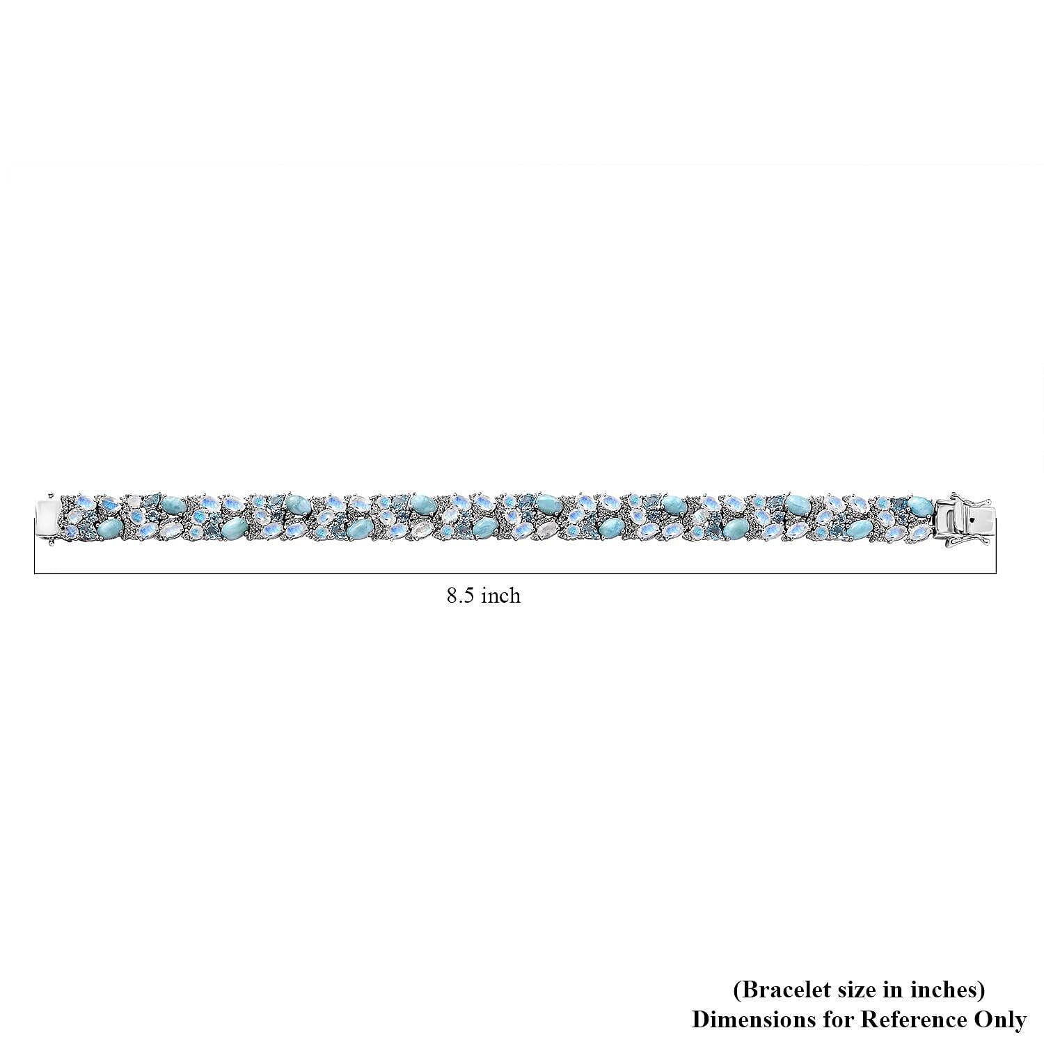 D'Joy Premium Larimar and Multi Gemstone 24.90 ctw River Rocks Carpet Bracelet in Rhodium Over Sterling Silver (8.00 In)