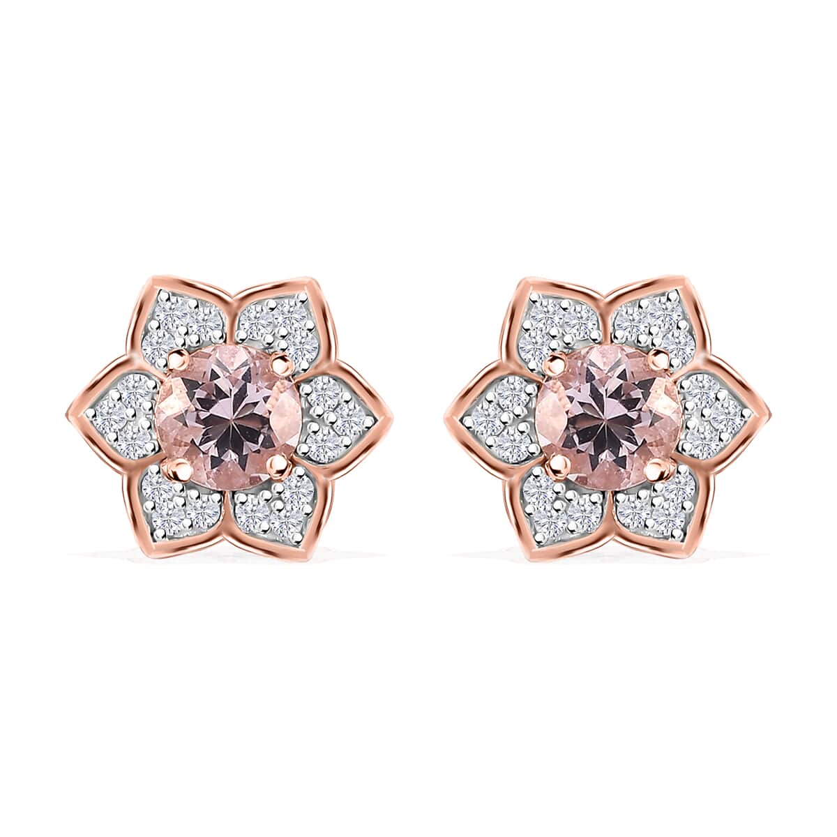 Pink Morganite and Moissanite 1.40 ctw Bloom Flower Earrings in 18K Vermeil Rose Gold Over Sterling Silver image number 0