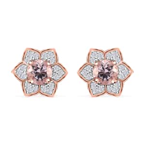 Pink Morganite and Moissanite 1.40 ctw Bloom Flower Earrings in 18K Vermeil Rose Gold Over Sterling Silver