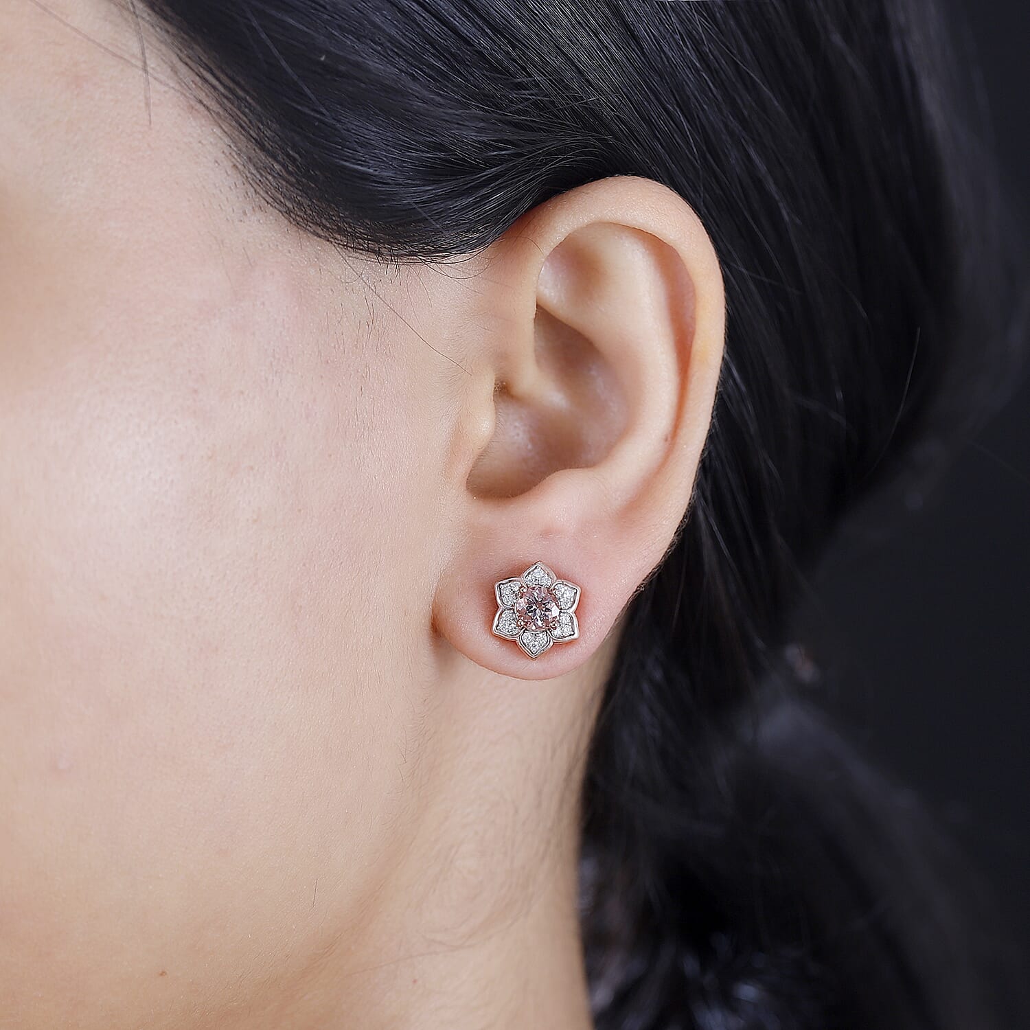 Pink Morganite and Moissanite 1.40 ctw Bloom Flower Earrings in 18K Vermeil Rose Gold Over Sterling Silver