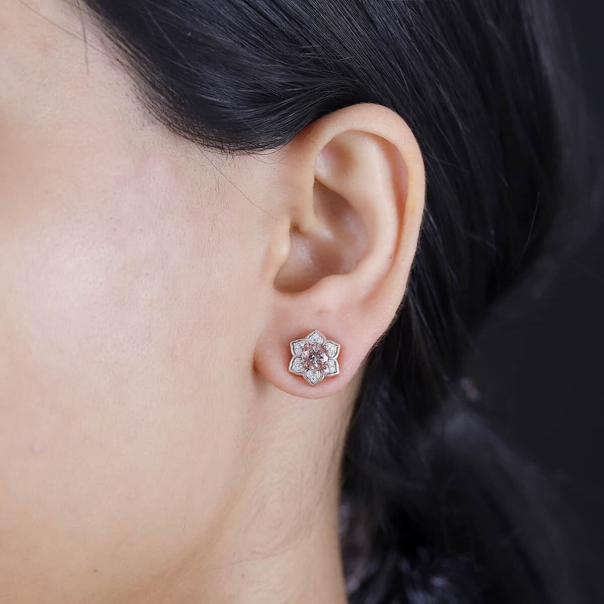 Pink Morganite and Moissanite 1.40 ctw Bloom Flower Earrings in 18K Vermeil Rose Gold Over Sterling Silver image number 2