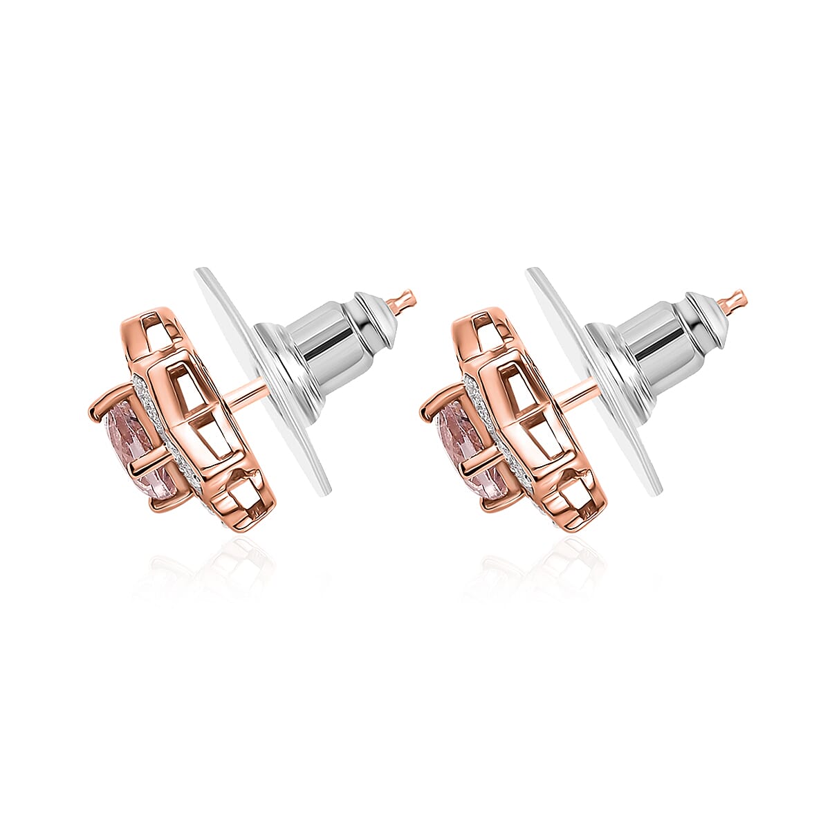 Pink Morganite and Moissanite 1.40 ctw Bloom Flower Earrings in 18K Vermeil Rose Gold Over Sterling Silver