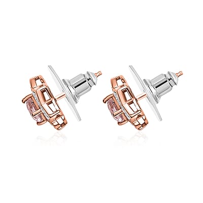 Pink Morganite and Moissanite 1.40 ctw Bloom Flower Earrings in 18K Vermeil Rose Gold Over Sterling Silver