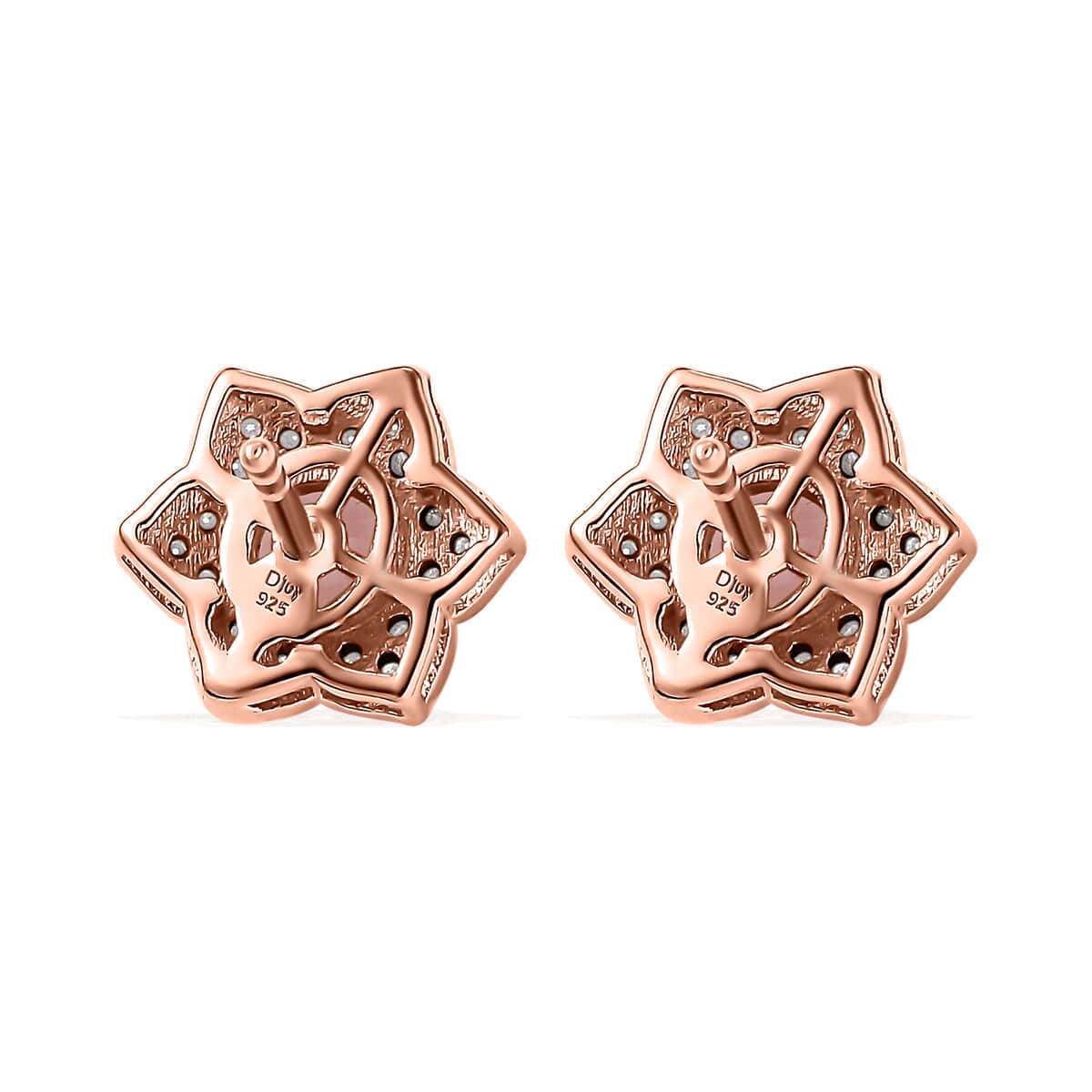 Pink Morganite and Moissanite 1.40 ctw Bloom Flower Earrings in 18K Vermeil Rose Gold Over Sterling Silver image number 4