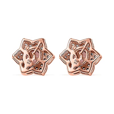 Pink Morganite and Moissanite 1.40 ctw Bloom Flower Earrings in 18K Vermeil Rose Gold Over Sterling Silver