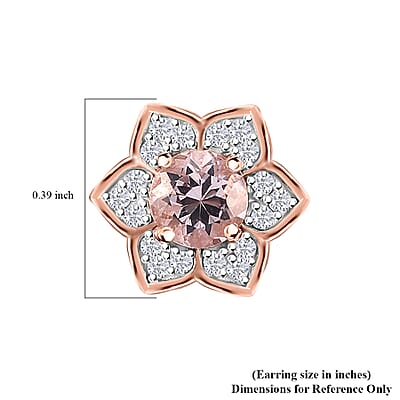 Pink Morganite and Moissanite 1.40 ctw Bloom Flower Earrings in 18K Vermeil Rose Gold Over Sterling Silver