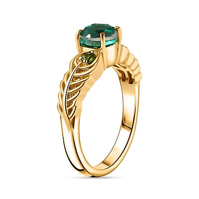 Peacock Quartz (Triplet) and Chrome Diopside 1.10 ctw Ring in 18K Vermeil Yellow Gold Over Sterling Silver (Size 11.5)