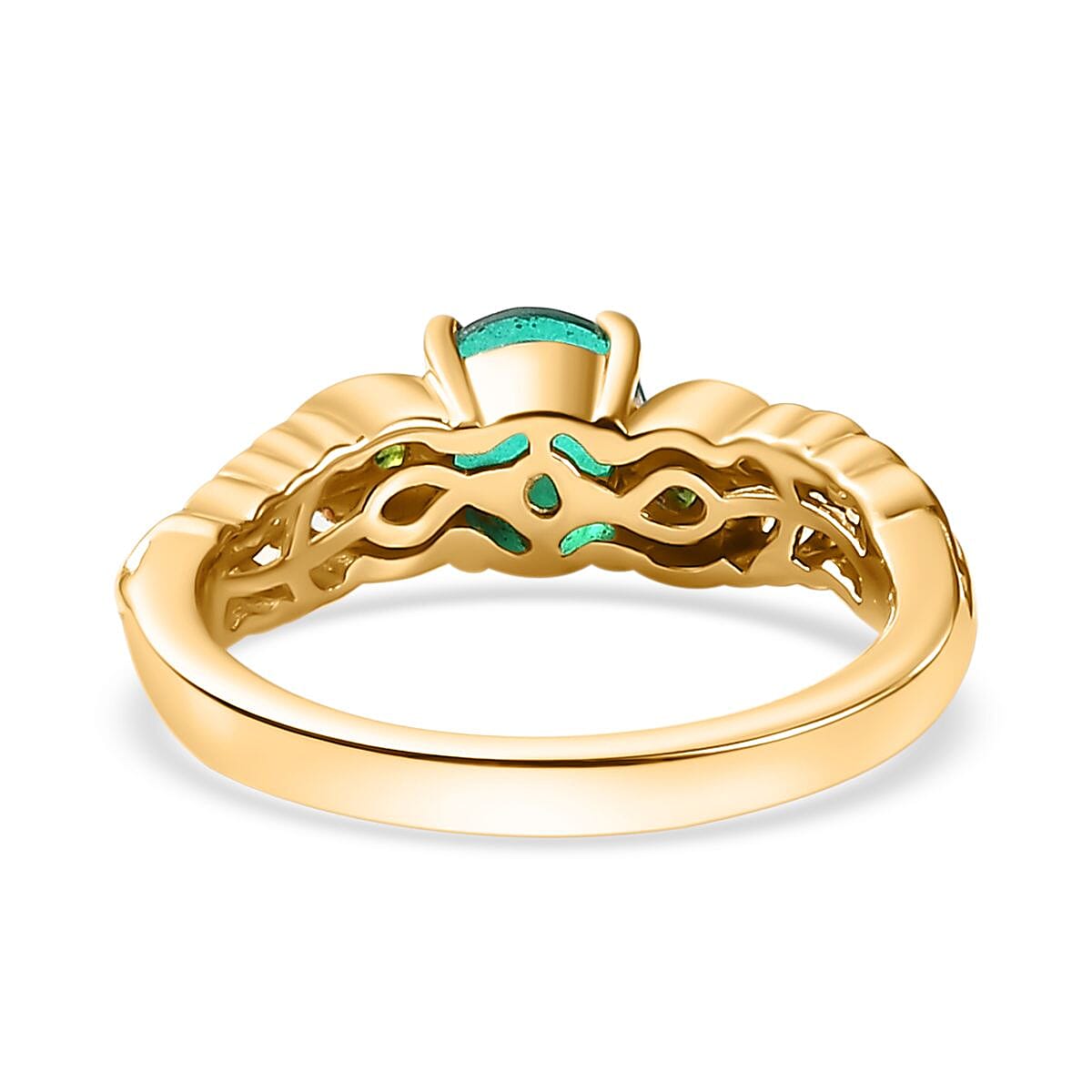Peacock Quartz (Triplet) and Chrome Diopside 1.10 ctw Ring in 18K Vermeil Yellow Gold Over Sterling Silver (Size 11.5)