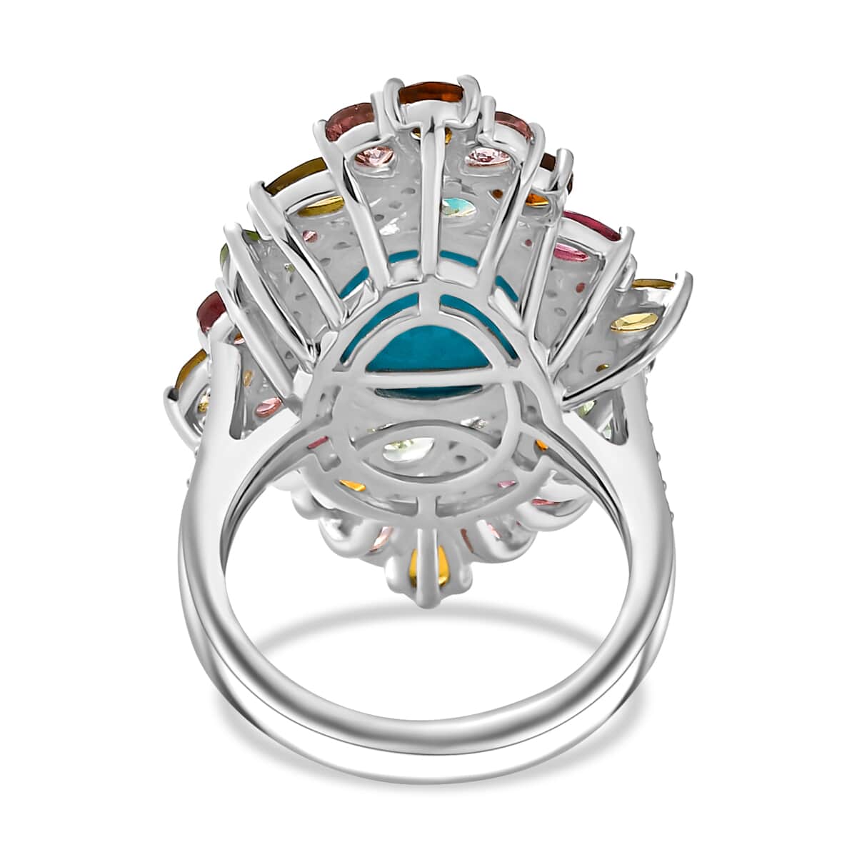 Premium Sleeping Beauty Turquoise and Multi Gemstone 7.90 ctw Forest Bloom Ring in Rhodium Over Sterling Silver (Size 10.0) image number 4