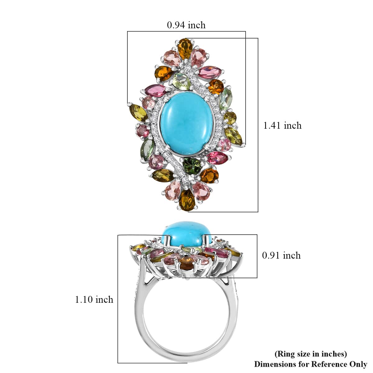 Premium Sleeping Beauty Turquoise and Multi Gemstone 7.90 ctw Forest Bloom Ring in Rhodium Over Sterling Silver (Size 10.0) image number 5