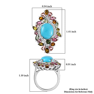 D'Joy Premium Sleeping Beauty Turquoise and Multi Gemstone 7.90 ctw Forest Bloom Ring in Rhodium Over Sterling Silver (Size 10.0)