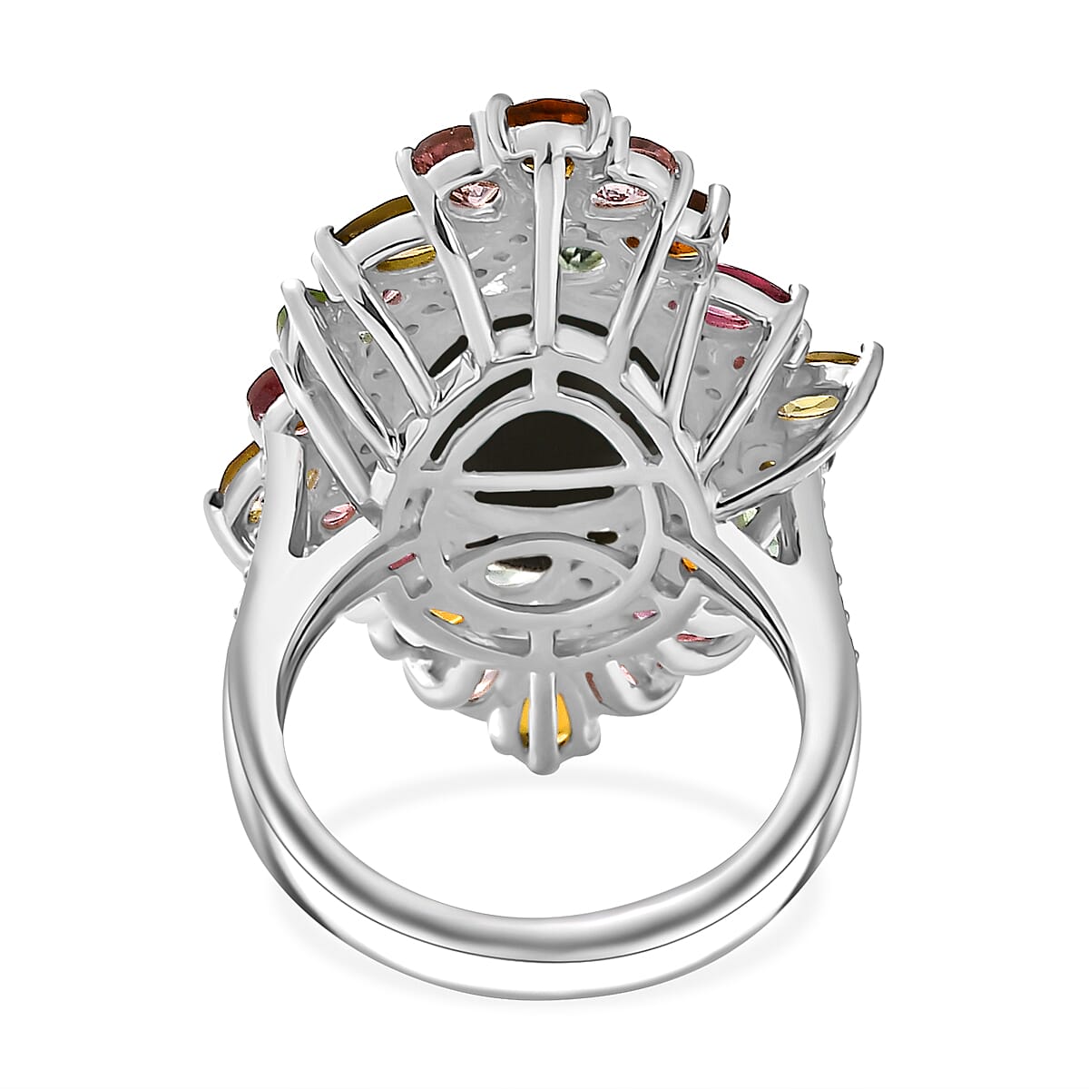 Premium Boulder Opal (Triplet) and Multi Gemstone 6.20 ctw Forest Bloom Ring in Rhodium Over Sterling Silver (Size 8.0) image number 5