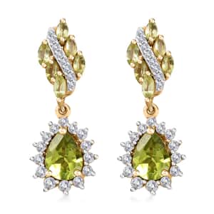 Premium Hebei Peridot and White Zircon 4.00 ctw Leaf Earrings in 18K Vermeil Yellow Gold Over Sterling Silver