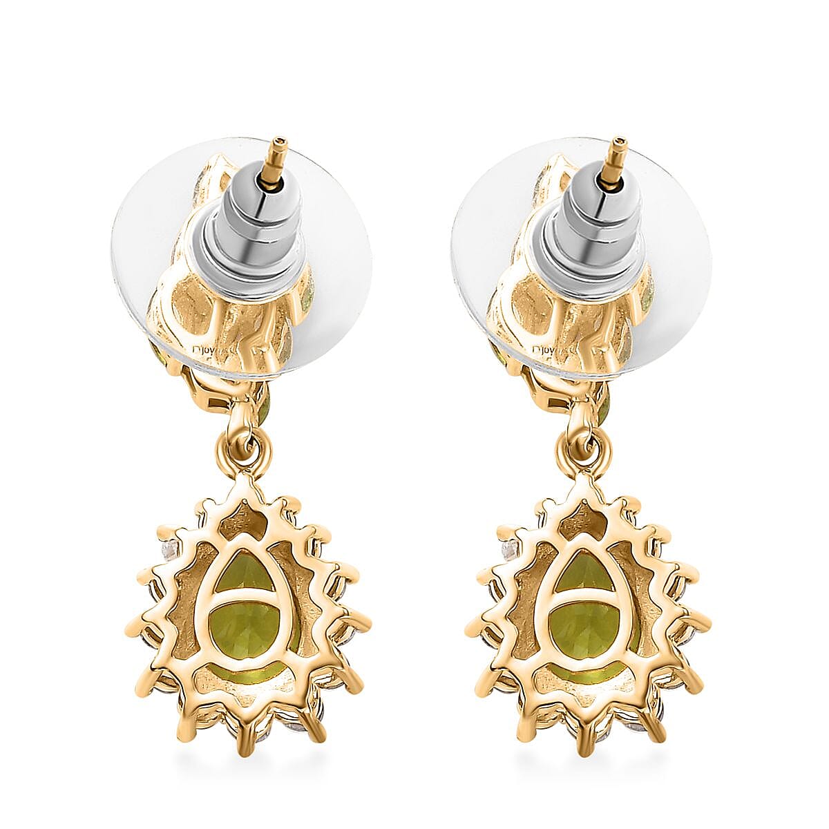 D'Joy Premium Hebei Peridot and White Zircon 4.00 ctw Leaf Earrings in 18K Vermeil Yellow Gold Over Sterling Silver