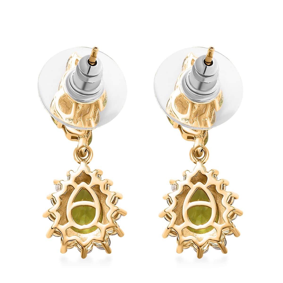 Premium Hebei Peridot and White Zircon 4.00 ctw Leaf Earrings in 18K Vermeil Yellow Gold Over Sterling Silver image number 3