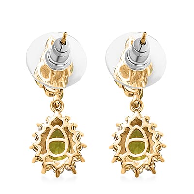 D'Joy Premium Hebei Peridot and White Zircon 4.00 ctw Leaf Earrings in 18K Vermeil Yellow Gold Over Sterling Silver