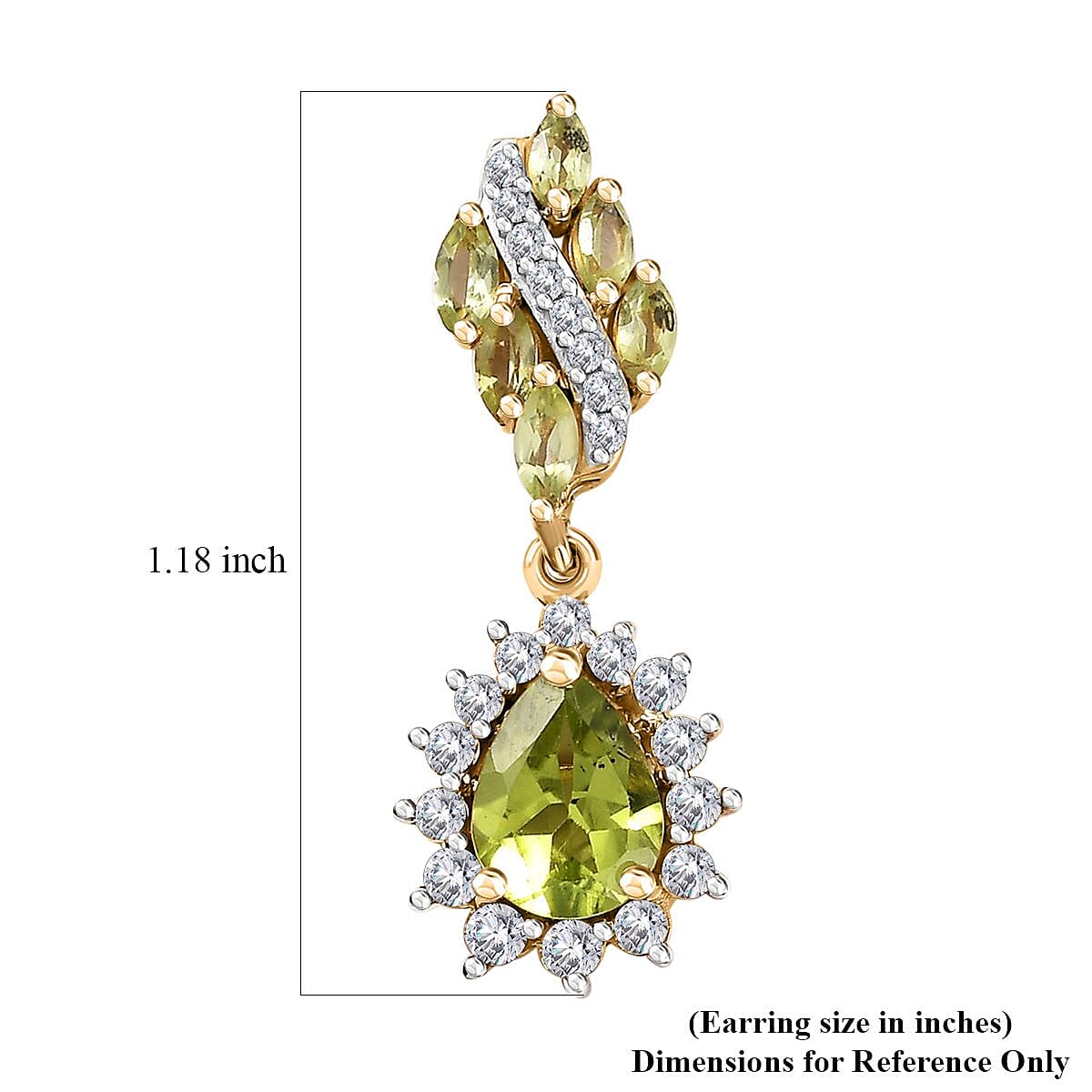 D'Joy Premium Hebei Peridot and White Zircon 4.00 ctw Leaf Earrings in 18K Vermeil Yellow Gold Over Sterling Silver