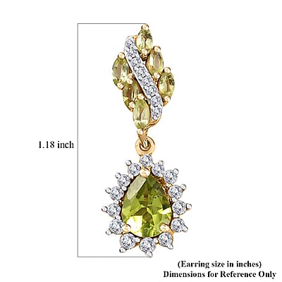 D'Joy Premium Hebei Peridot and White Zircon 4.00 ctw Leaf Earrings in 18K Vermeil Yellow Gold Over Sterling Silver