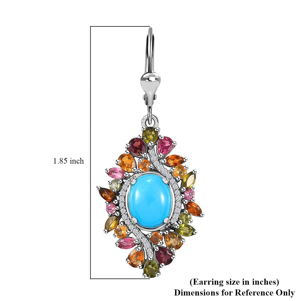 D'Joy Premium Sleeping Beauty Turquoise and Multi Gemstone 9.35 ctw Floral Earrings in Rhodium Over Sterling Silver