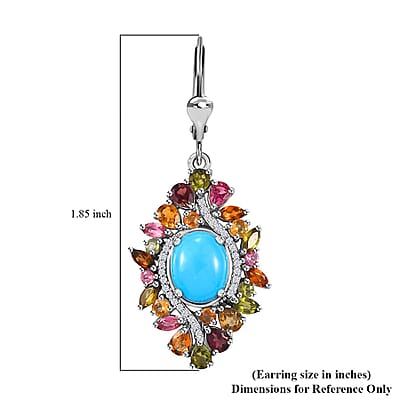 D'Joy Premium Sleeping Beauty Turquoise and Multi Gemstone 9.35 ctw Floral Earrings in Rhodium Over Sterling Silver