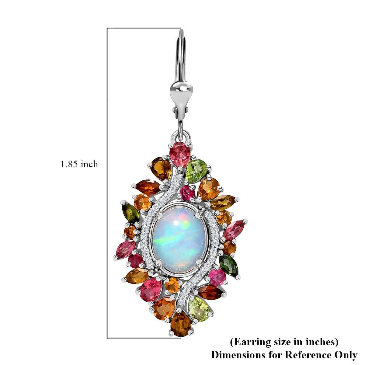 Premium Ethiopian Welo Opal and Multi Gemstone 6.10 ctw Floral Earrings in Rhodium Over Sterling Silver image number 6