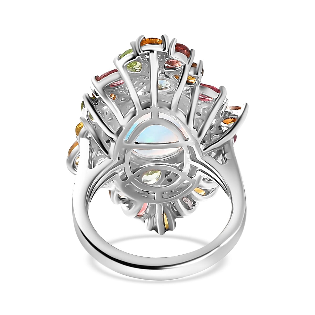 Premium Ethiopian Welo Opal and Multi Gemstone 6.35 ctw Forest Bloom Ring in Rhodium Over Sterling Silver (Size 6.0) image number 5