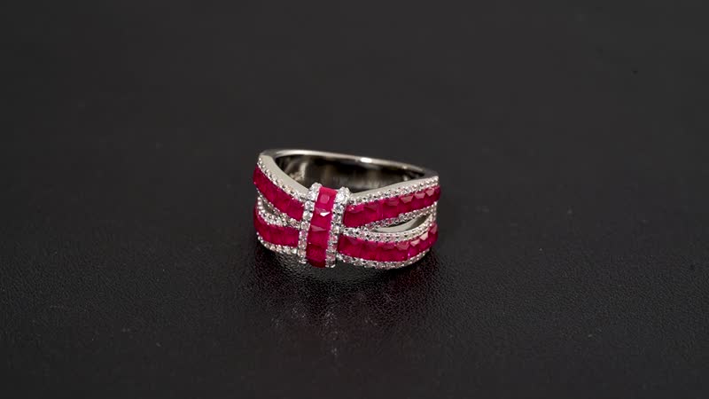 Simulated White and Ruby Color Diamond Ring in Rhodium Over Sterling Silver (Size 10.0) 2.60 ctw