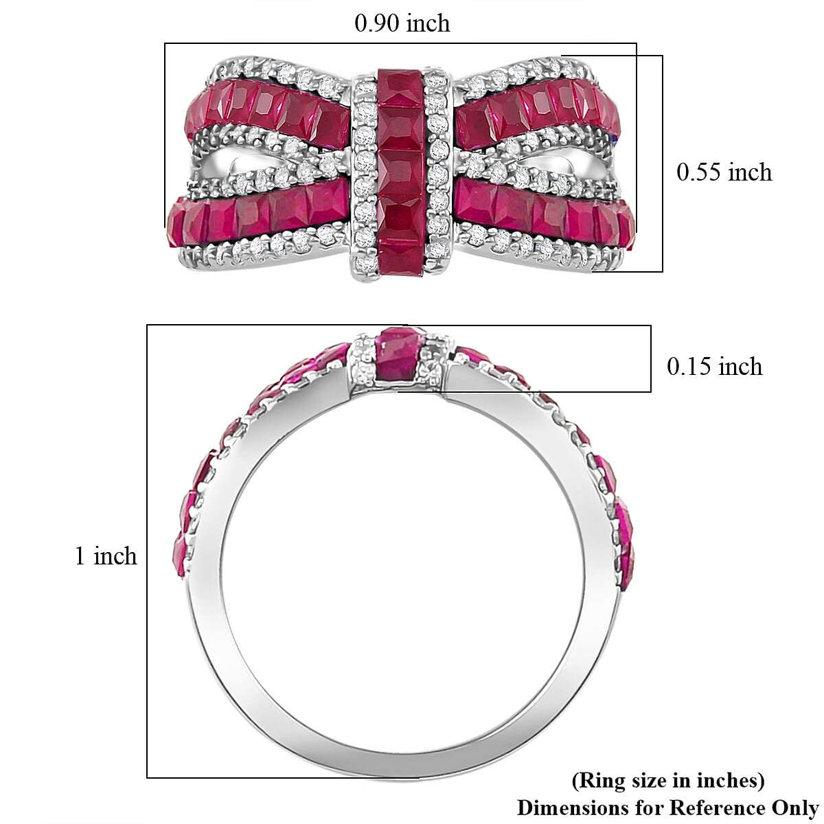 Simulated White and Ruby Color Diamond Ring in Rhodium Over Sterling Silver (Size 10.0)