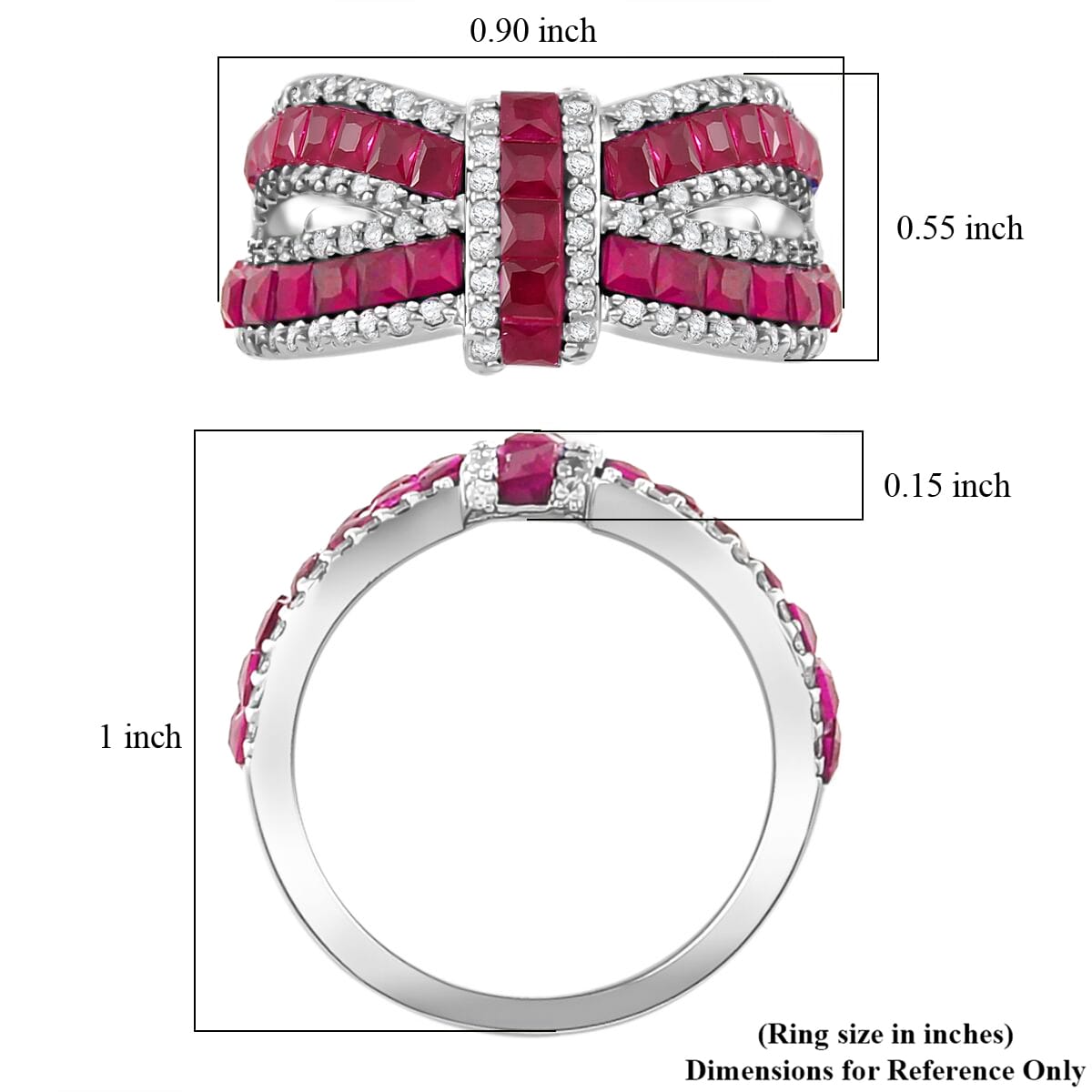 Simulated White and Ruby Color Diamond Ring in Rhodium Over Sterling Silver (Size 10.0) 2.60 ctw image number 4
